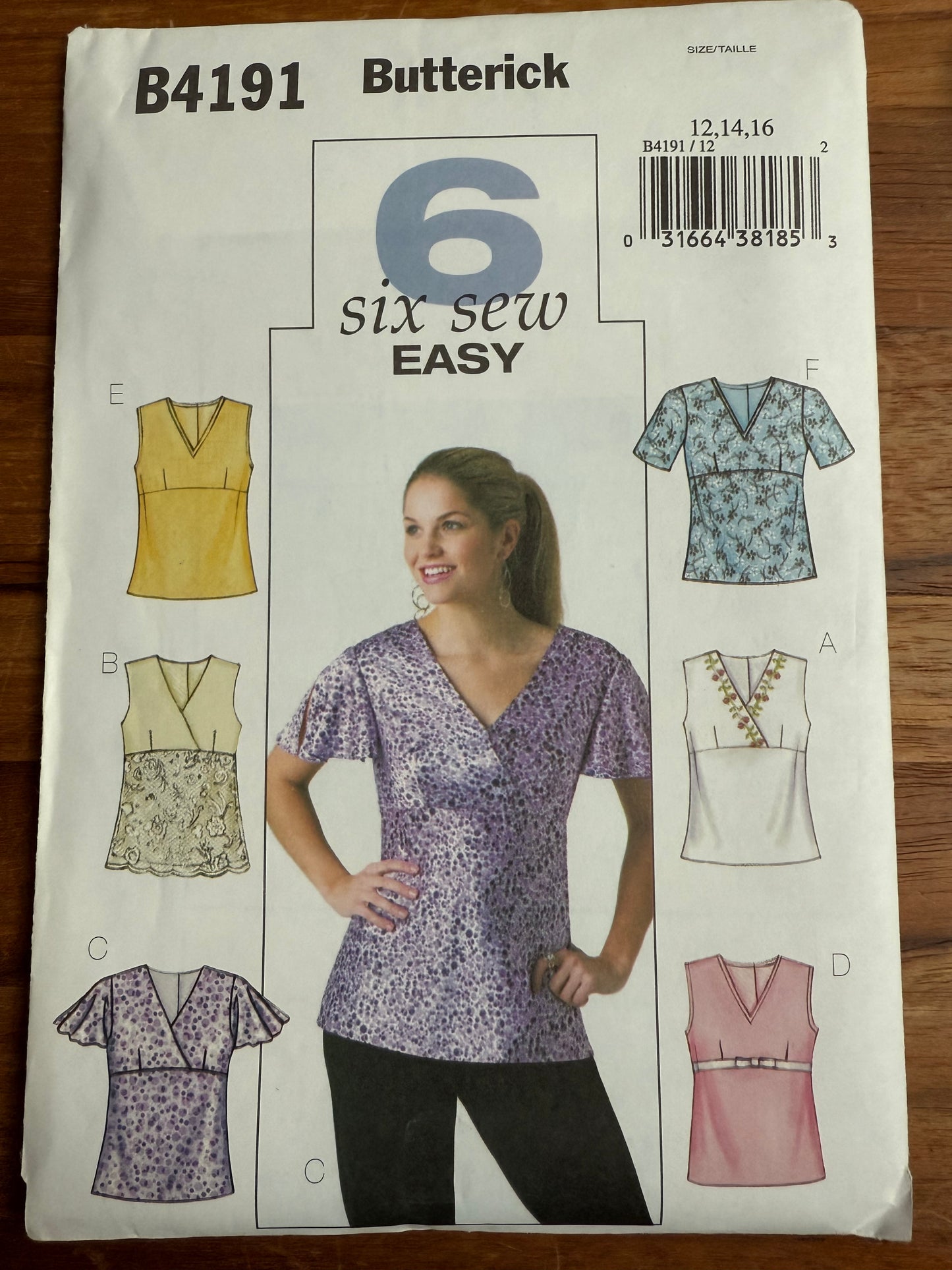 B 4191 Butterick Top Pattern SZ 12-14-16