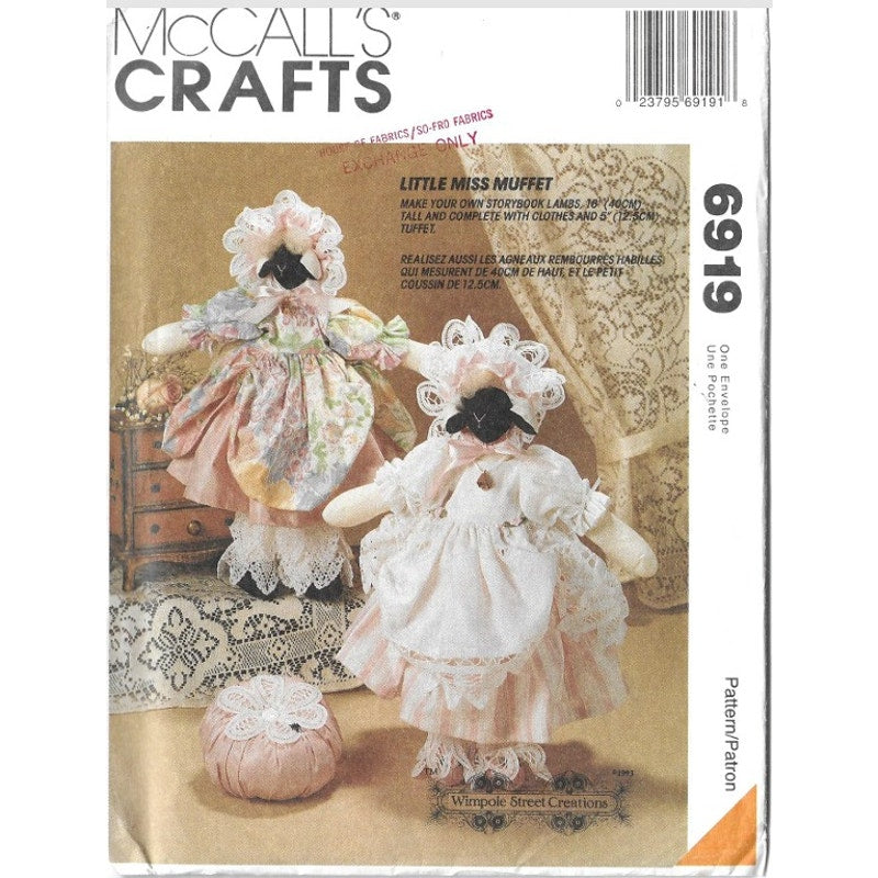 McCall's Crafts Vintage Sewing Pattern 6919 FF/CU Little Miss Muffet Black Lamb