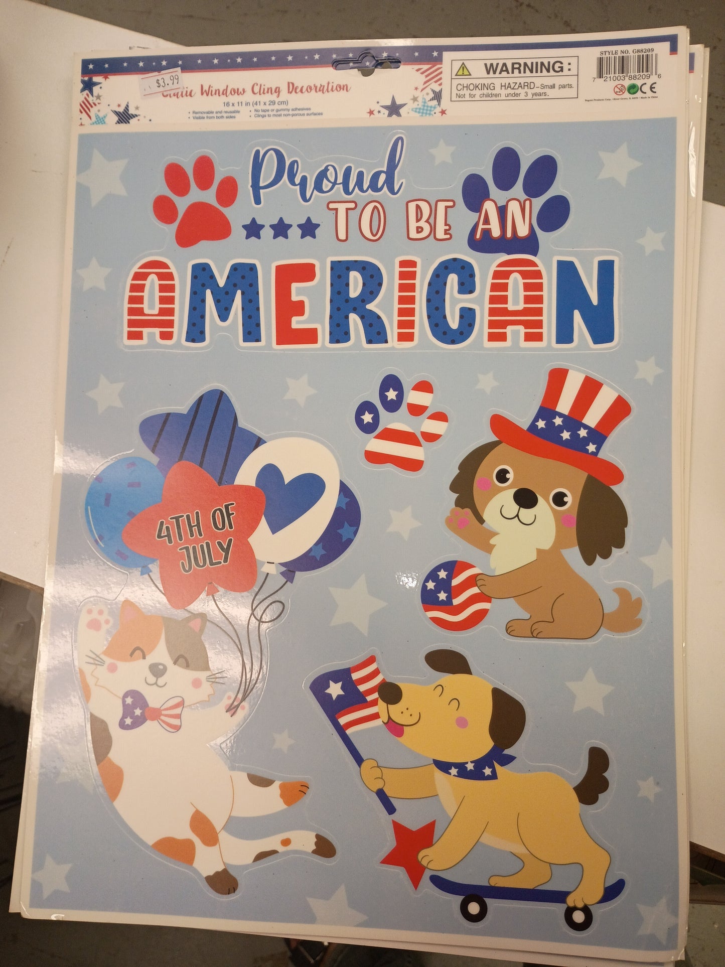4th of July window clings proud to be American