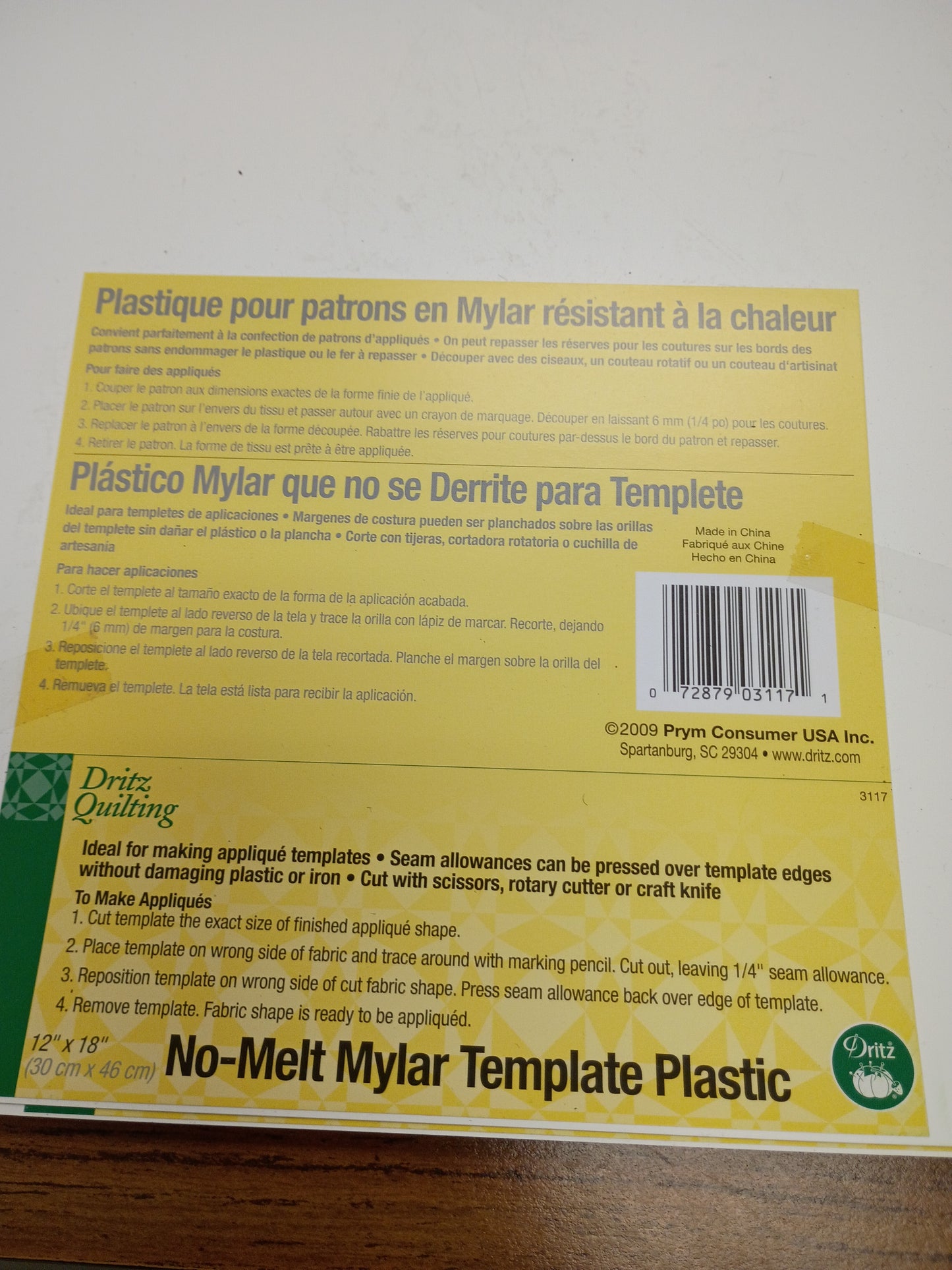 No melt mylar template plastic
