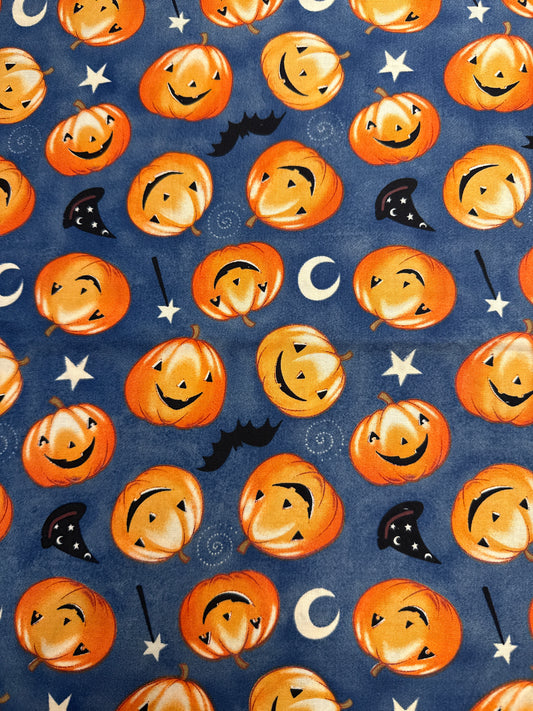 Halloween Jack o’ Lanterns, Bats & Witch Hats Cotton Fabric by David Textiles