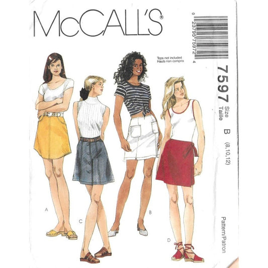 McCall's Vintage Sewing Pattern 7597 FF/UC Women's Short Skirts Sizes 8, 10, 12