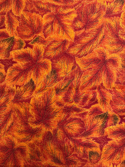 Autumn Leaves Cotton Fabric Orange Red Gold Fall Leaf Print 17” x 42”