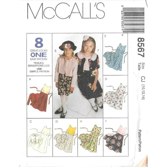 McCall's Vintage Sewing Pattern 8567 FF/UC Children Junior Dress Sizes 10,12,14