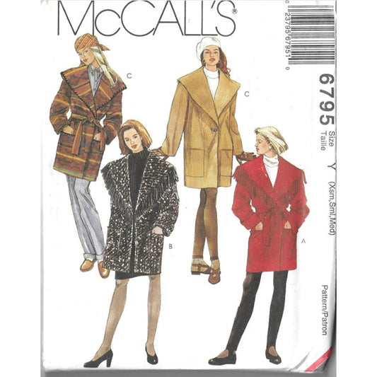 McCall's 6795 FF/UC Womens Coat Pattern Size XSM,SM,Med