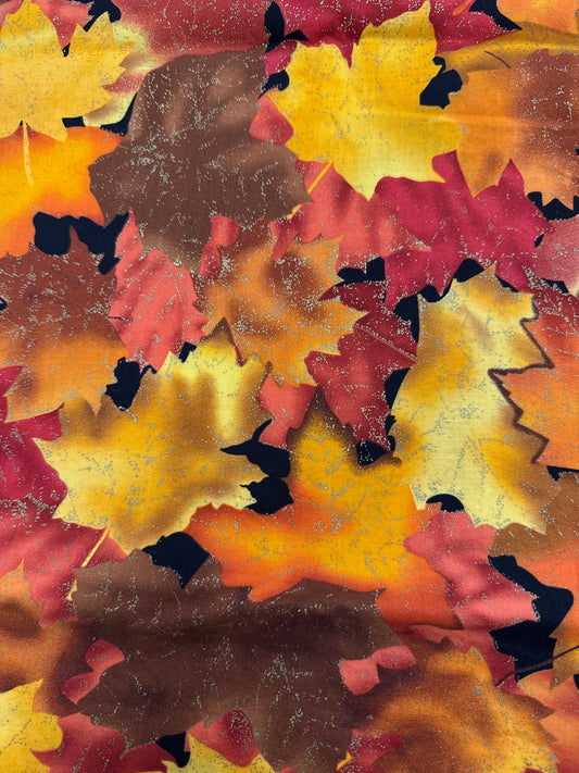 Autumn Maple Leaves Fabric Cotton Tossed Red Orange Gold Fall