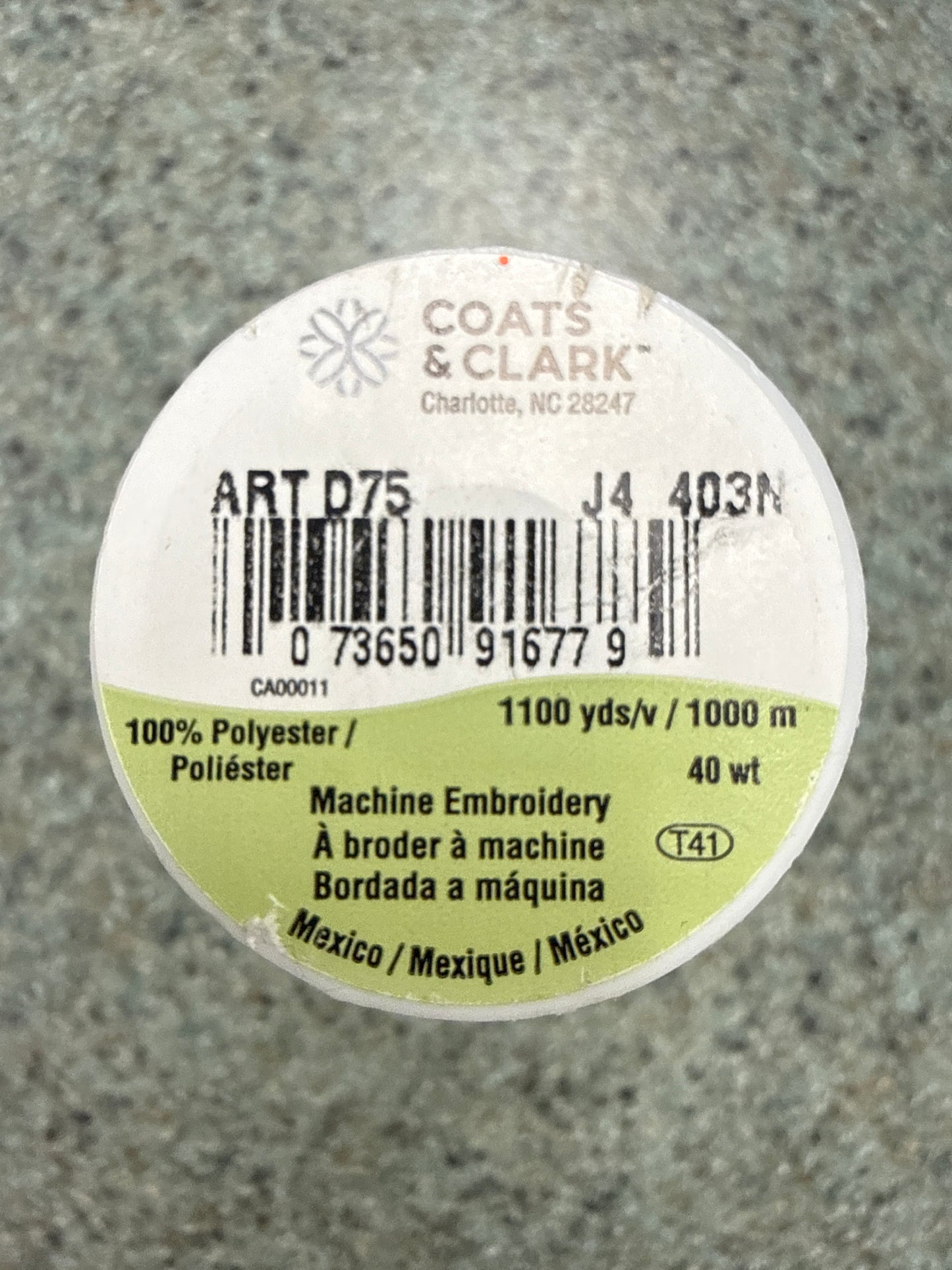 Coats & Clark Machine Embroidery Thread Color 403N Electric Yellow