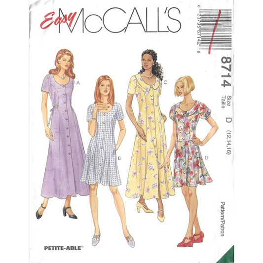 McCall's Vintage Sewing Pattern 8714 FF/UC Women's Sizes 12, 14, 16 Dresses