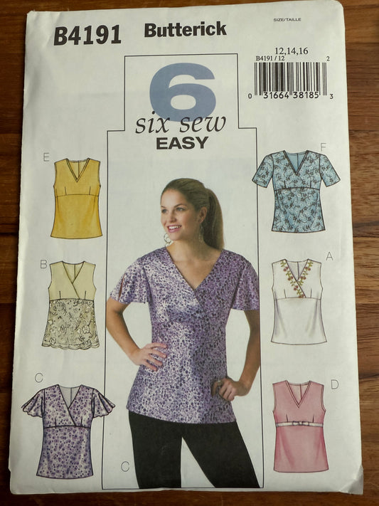 B 4191 Butterick Top Pattern SZ 12-14-16