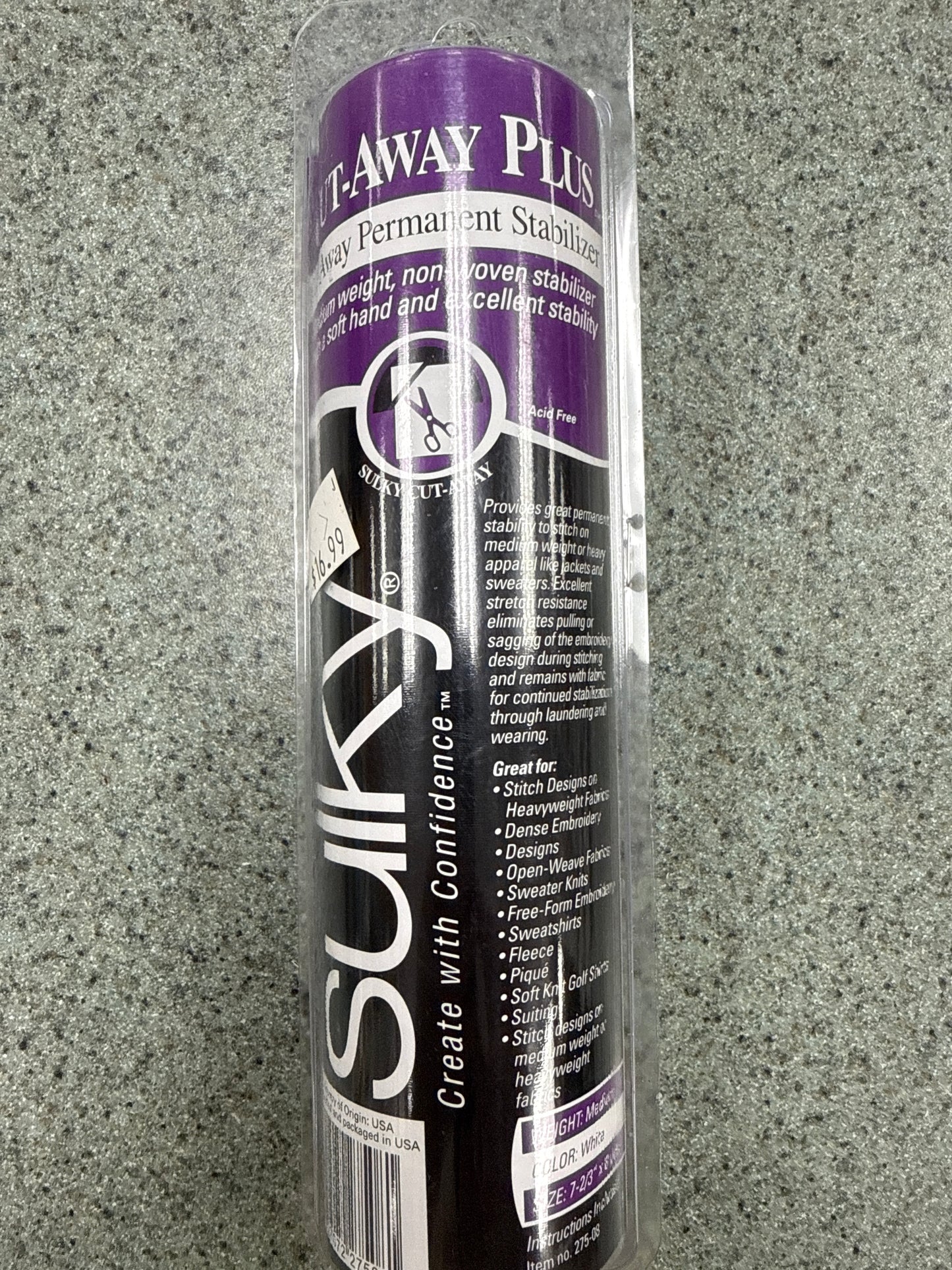 Sulky Cut Away Plus Permanent Embroidery Stabilizer