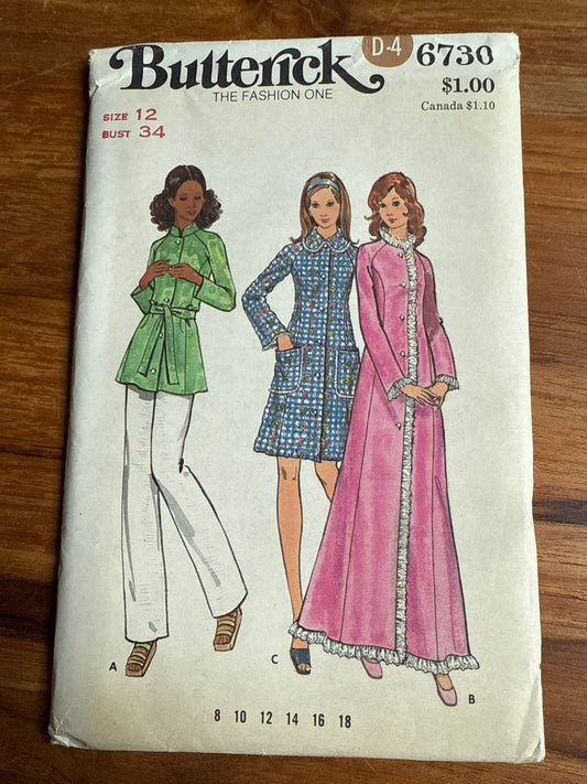 6730 Butterick Robe Pattern SZ 12