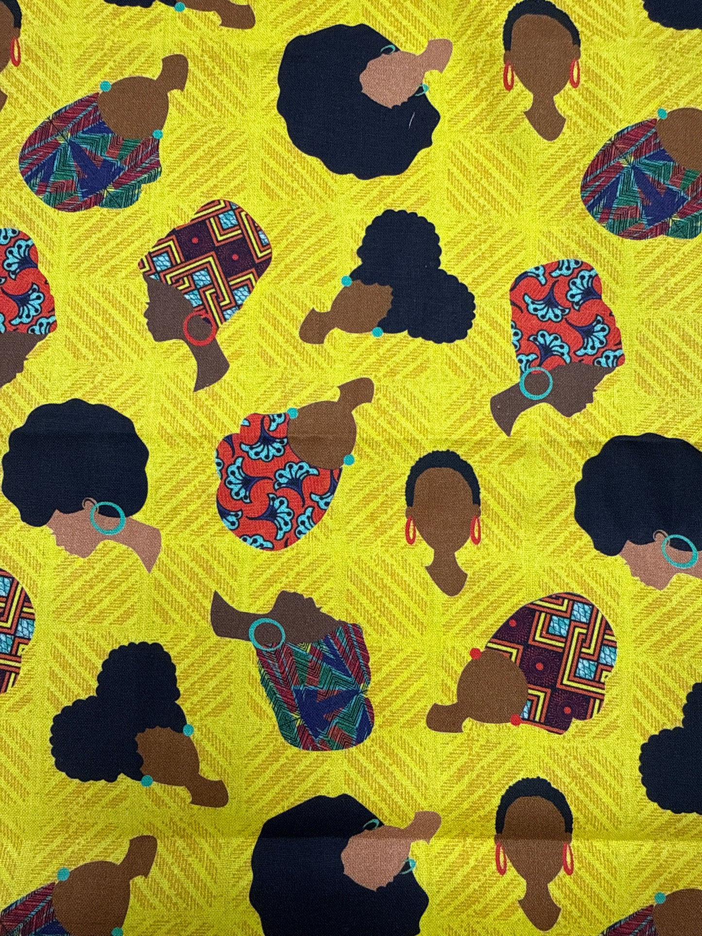 Hair Fun Fabric Yellow Background Cotton Quilting Fabric