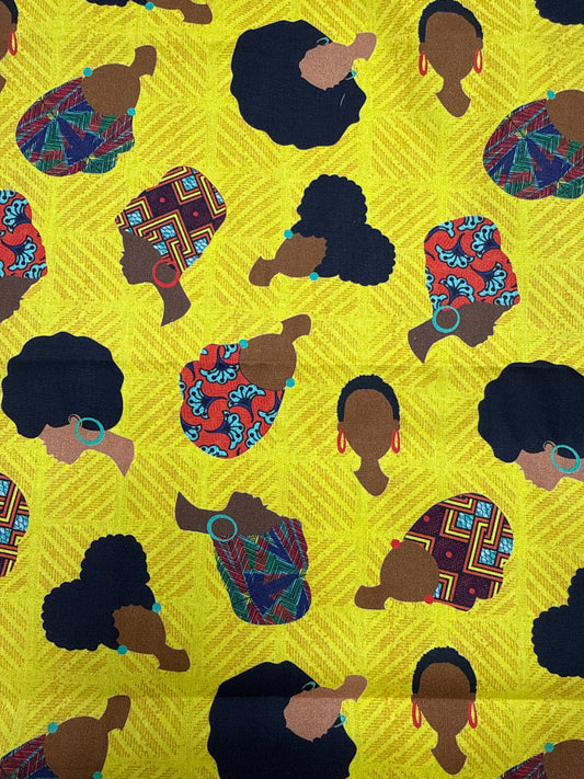 Hair Fun Fabric Yellow Background Cotton Quilting Fabric