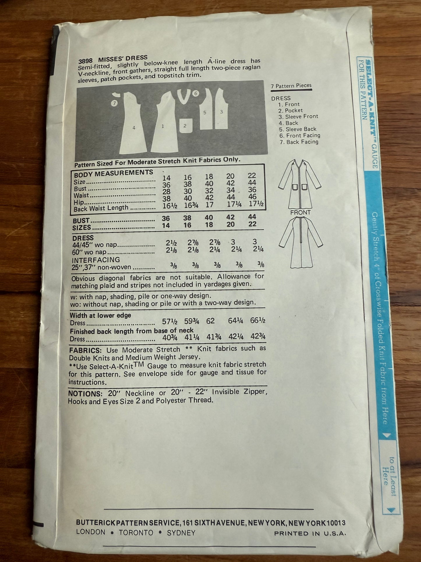 3898 Butterick Dress Pattern SZ 16