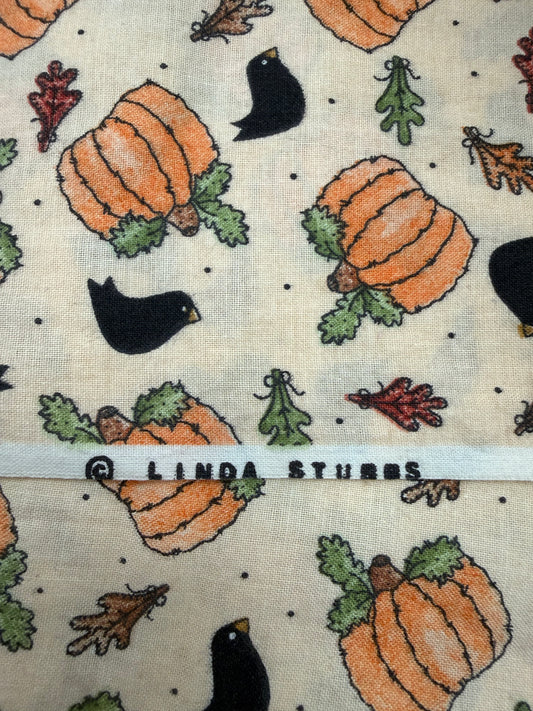 Vintage Linda Stubbs Harvest Thyme Fabric Pumpkins Crows Cotton BTY