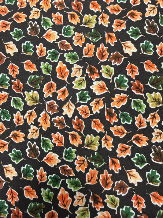 Vintage Autumn Leaves Fabric Dark Gray Black Fall Leaf Print Cotton 42” Wide