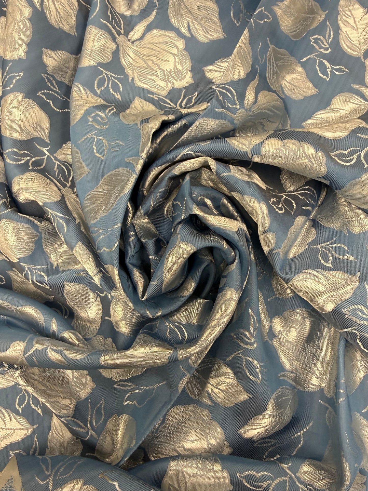 Blue and silver metallic Jacquard