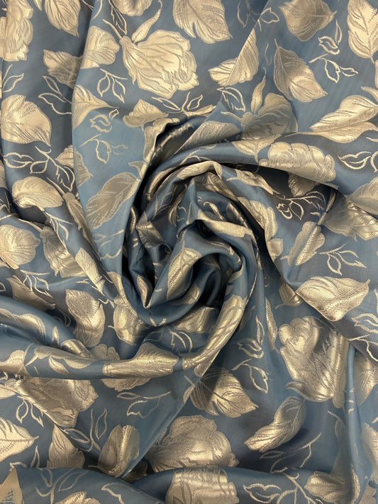 Blue and silver metallic Jacquard