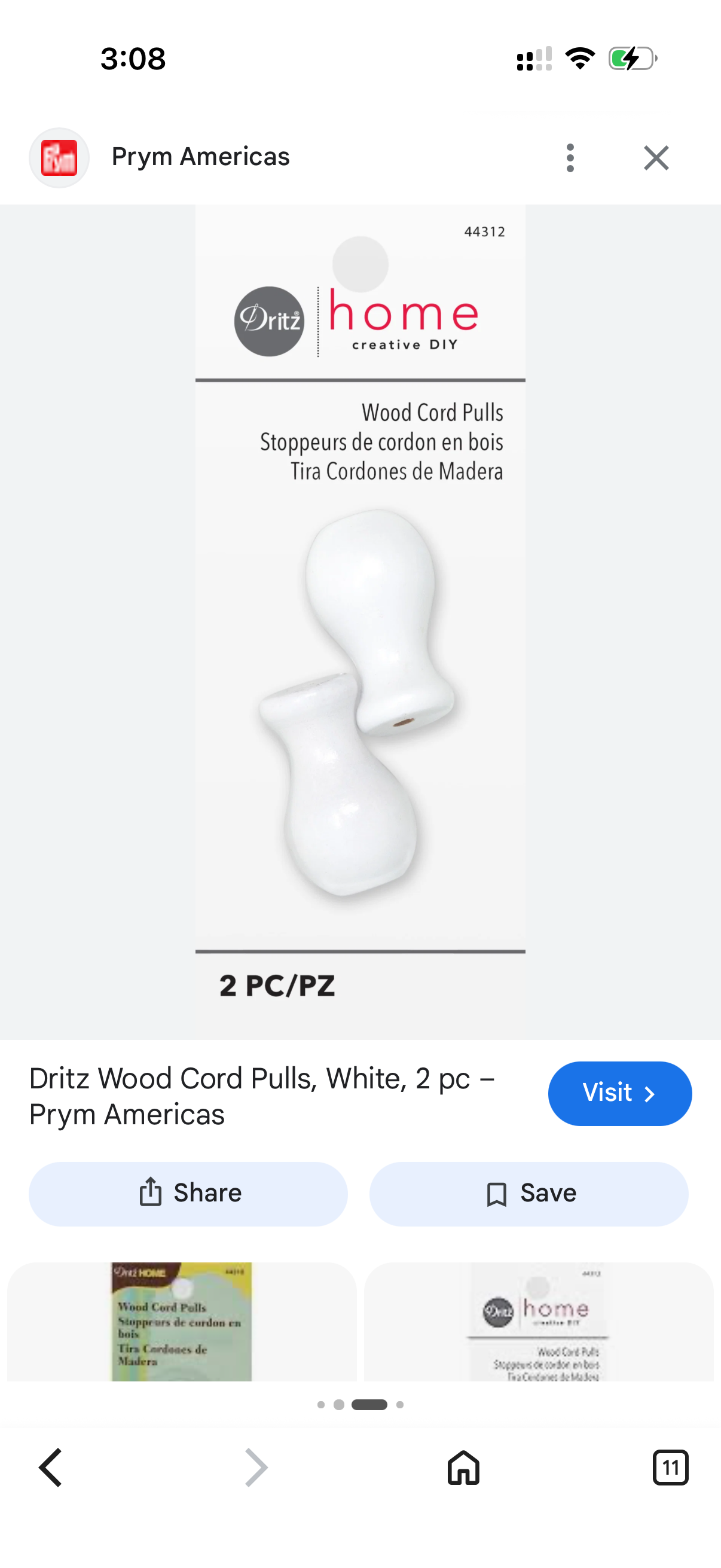 Dritz Home Wood Cord Pulls White 2 Piece
