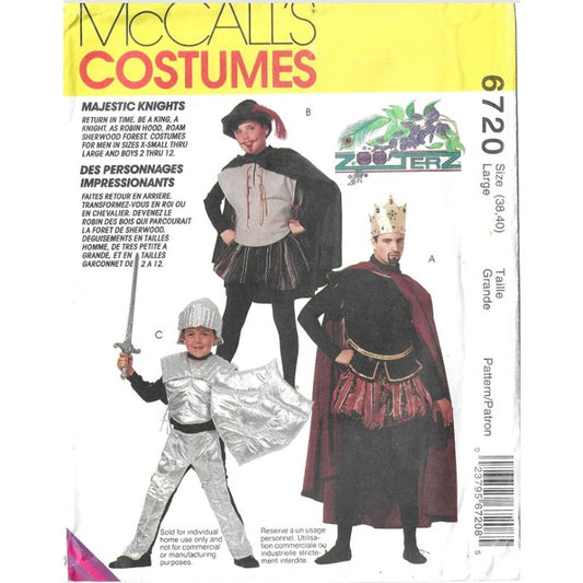 McCall's Costumes Pattern 6720 FF/UC Sizes 38 40 Magestic Knight