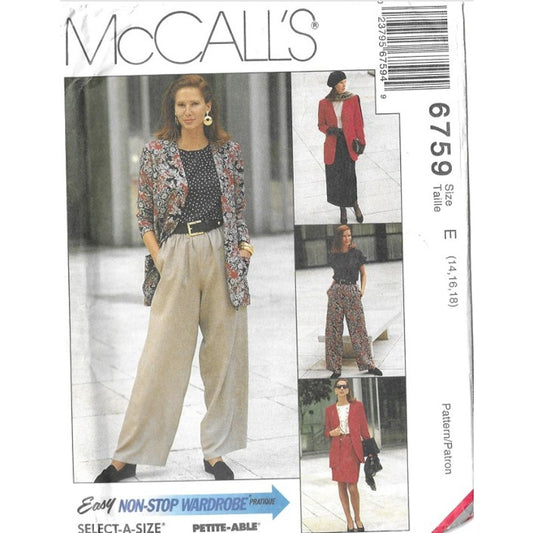 McCall's Vintage Sewing Pattern 6759 FF/CU Women's Sizes 14, 16, 18