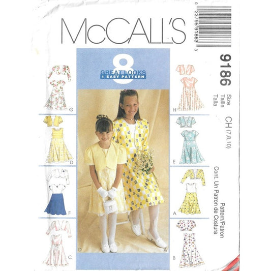 McCall's Vintage Sewing Pattern 9186 FF/UC Childrens Sizes 7,8,10 8 Outfits