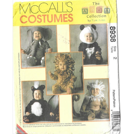 McCall's Vintage Costumes Pattern 8938 FF/UC Baby Size 2 Elephant Panda Skunk