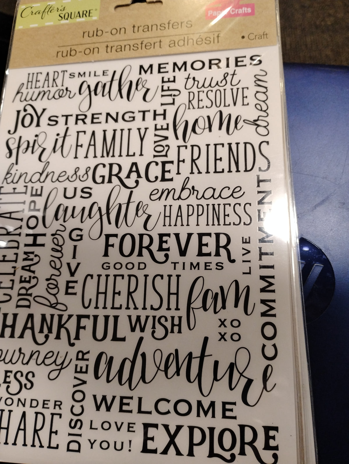 Rub on transfer various inspirational and sentimentalwords