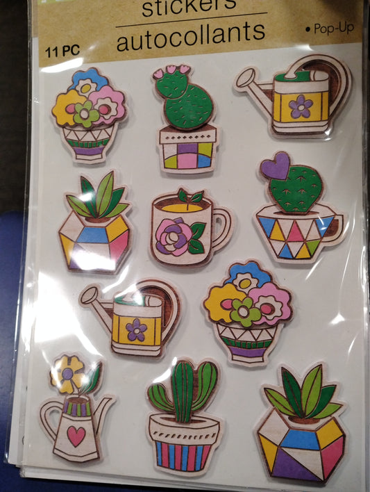 11 pc Pop up stickers of potted plants, succulents, and watering cans