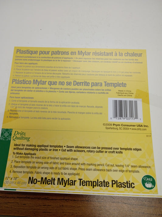No melt mylar template plastic