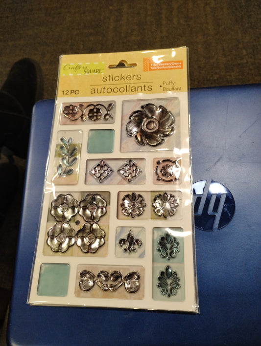 12 pc stickers featuring vintage-style metallic floral